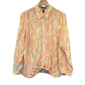 Lauren Ralph Lauren Paisley Button Down Shirt Size 2X Preppy Top